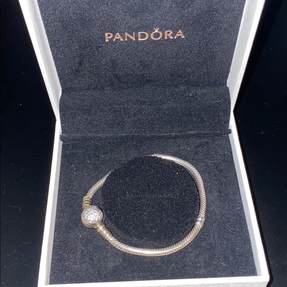 Pandora Sparkling Heart Clasp Snake Chain Bracelet
